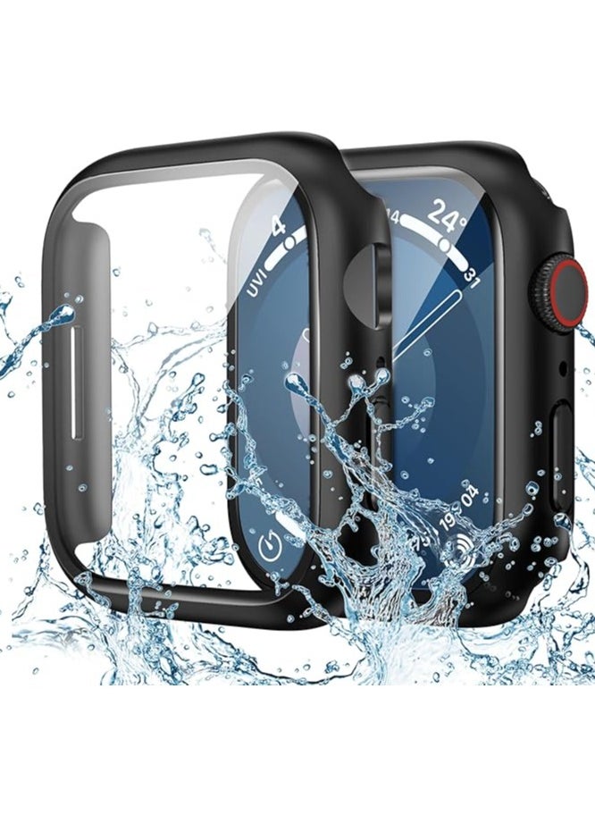 Waterproof Case for Apple Watch Screen Protector 45mm Series 7 8 9, Tempered Glass Face Cover for iWatch Accessories 45 mm Black