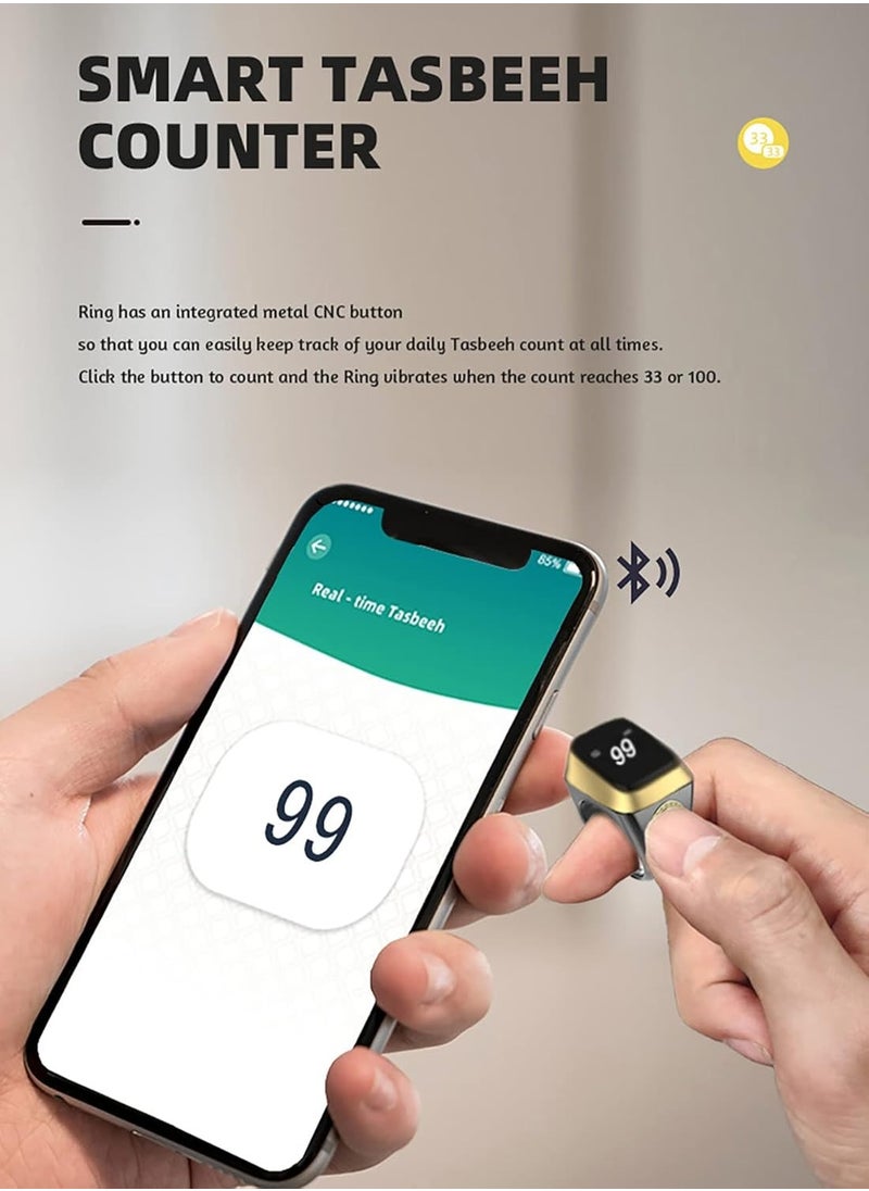 Mini Rechargeable Smart Tasbih Zikr Ring,Muslim Prayer, Prayer timing reminder,Waterproof Digital LCD Electronic Finger Counter (Black, 20MM)