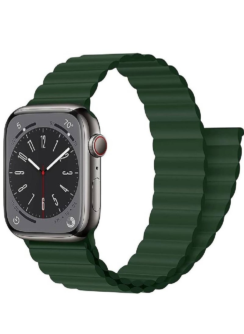 Magnetic Strap for Apple Watch Bands 44mm 45mm 42mm 49mm iWatch Bands Women/Men/Kids,Silicone Sport Loop Straps Bracelet for Apple Watch Series 9 8 7 6 5 4 3 SE SE2 Ultra 2 Wristband (Green)