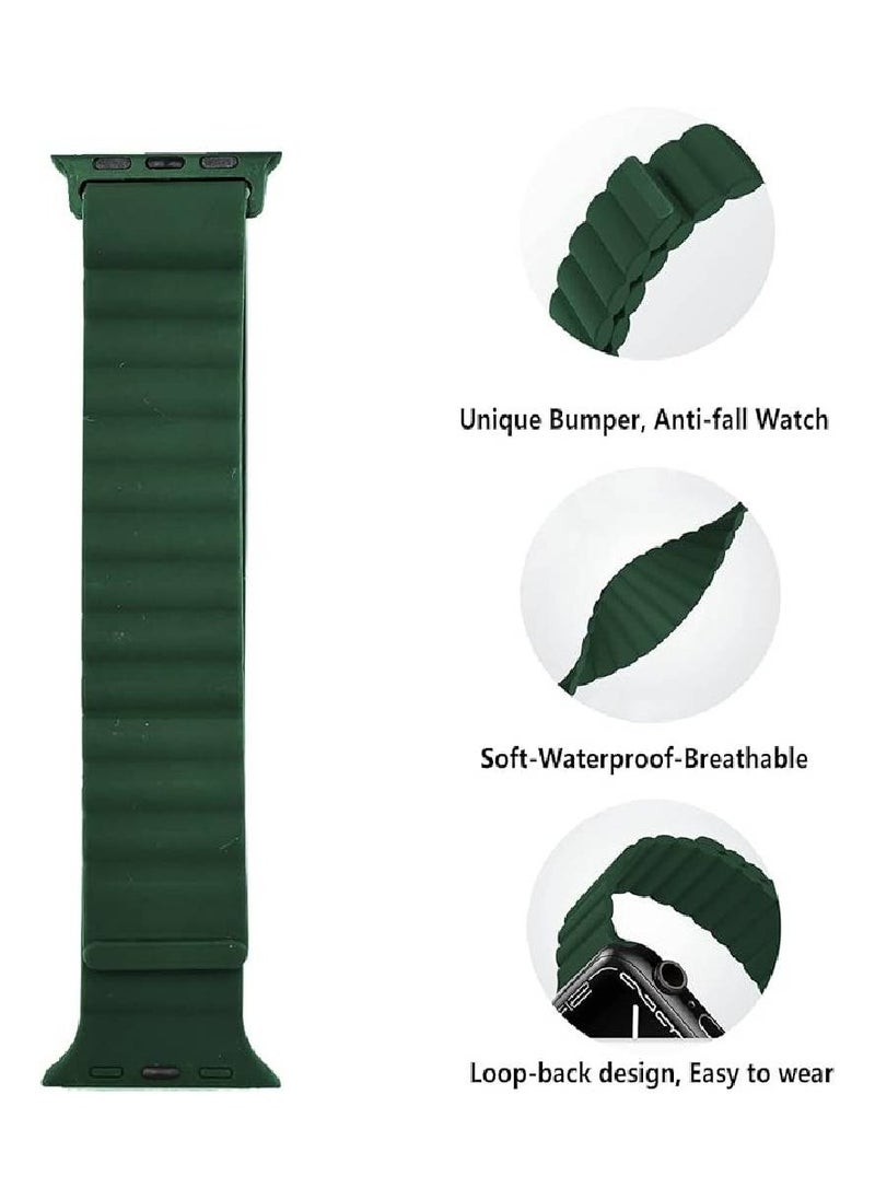 Magnetic Strap for Apple Watch Bands 44mm 45mm 42mm 49mm iWatch Bands Women/Men/Kids,Silicone Sport Loop Straps Bracelet for Apple Watch Series 9 8 7 6 5 4 3 SE SE2 Ultra 2 Wristband (Green)