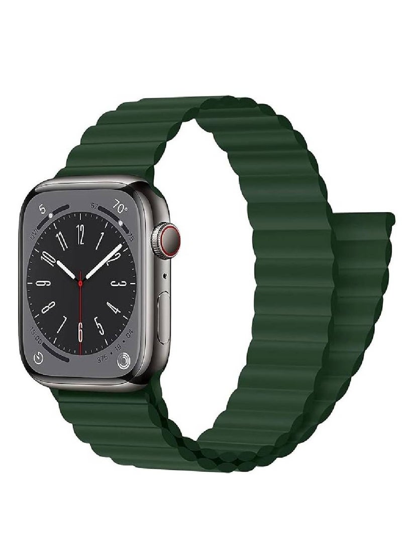 Magnetic Strap for Apple Watch Bands 44mm 45mm 42mm 49mm iWatch Bands Women/Men/Kids,Silicone Sport Loop Straps Bracelet for Apple Watch Series 9 8 7 6 5 4 3 SE SE2 Ultra 2 Wristband (Green)