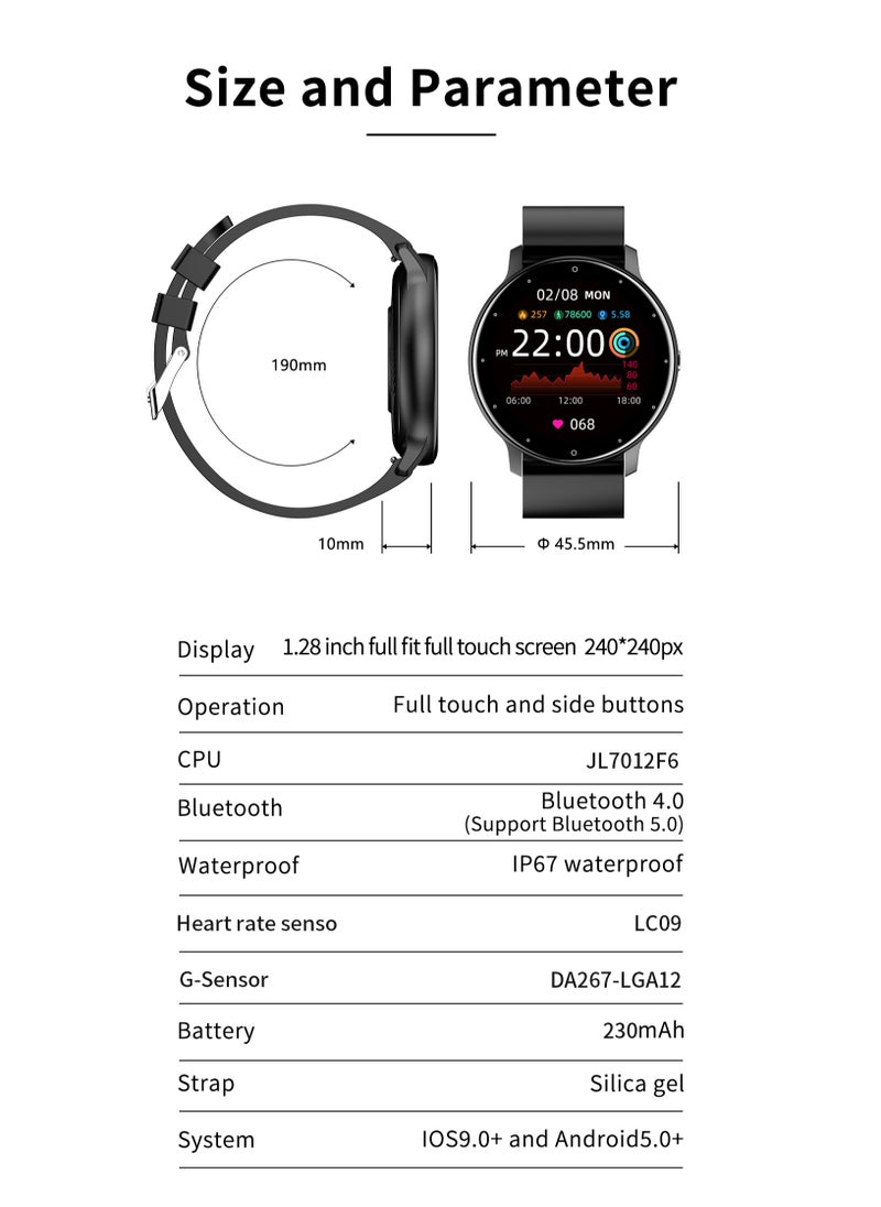 Smart Watch 1.28'' AMOLED Smart Watches for Men Women Smartwatch with Bluetooth Make/Answer Calls Fitness Modes and Sleep Modes Multi-app Message Reminder Multi Language 230 mAh