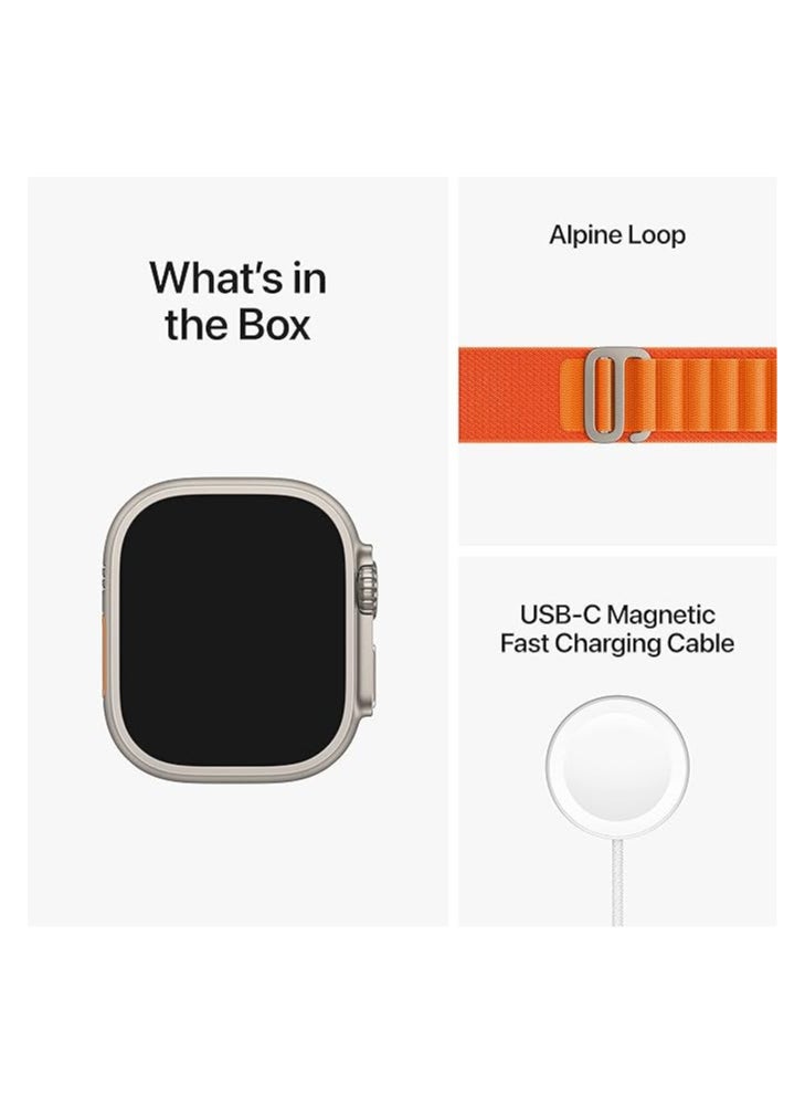 Apple Watch Ultra [GPS + Cellular 49 mm] smart watch w/Rugged Titanium Case & Orange Alpine Loop - Small. Fitness Tracker, Precision GPS, Action Button, Extra-Long BatteryLife, Brighter Retina Display