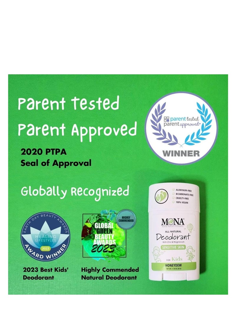 MONA BRANDS 100% Natural Deodorant for Kids | For Girls & Boys | Sensitive Skin | No Baking Soda | No Aluminum | Vegan, Non-GMO, Gluten and Cruelty free (HONEYDEW 1.76 Oz)