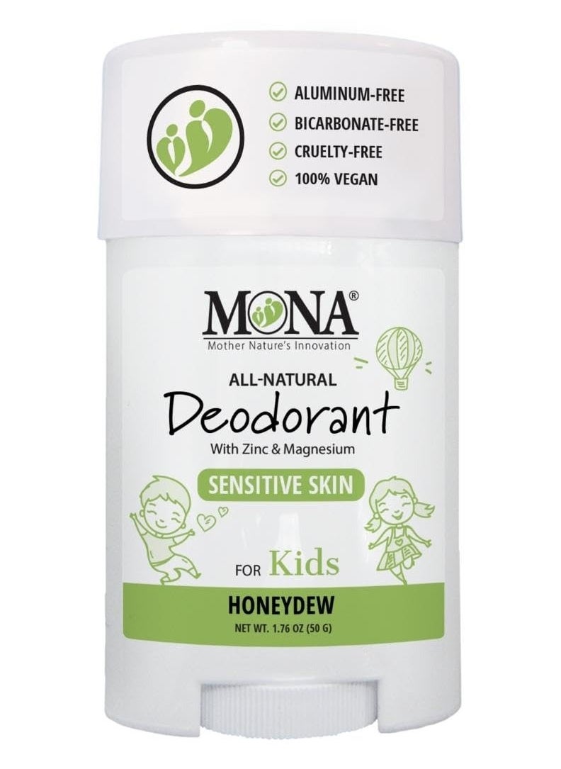 MONA BRANDS 100% Natural Deodorant for Kids | For Girls & Boys | Sensitive Skin | No Baking Soda | No Aluminum | Vegan, Non-GMO, Gluten and Cruelty free (HONEYDEW 1.76 Oz)