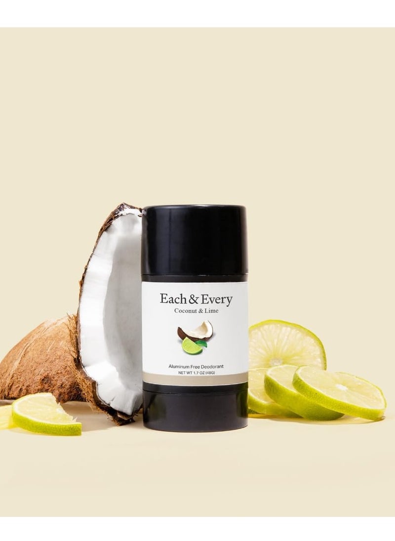 Each & Every Natural Aluminum-Free Deodorant for Sensitive Skin with Essential Oils, Plant-Based Packaging, Coconut & Lime, 2.5 Oz.