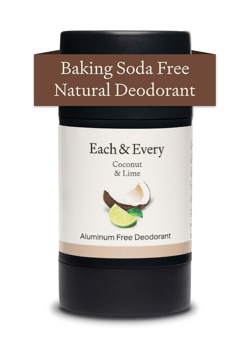 Each & Every Natural Aluminum-Free Deodorant for Sensitive Skin with Essential Oils, Plant-Based Packaging, Coconut & Lime, 2.5 Oz.