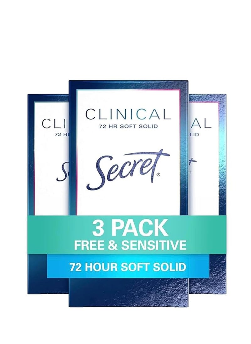 Secret Antiperspirant Clinical Strength Deodorant for Women, Soft Solid, Paraben Free, Dye Free, Sensitive Unscented for Sensitive Skin, 1.6 Oz, (Pack of 3)