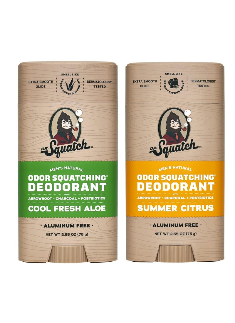 Dr. Squatch Natural Deodorant for Men – Odor-Squatching Men's Deodorant Aluminum Free - Summer Citrus + Cool Fresh Aloe (2.65 oz, 2 Pack)