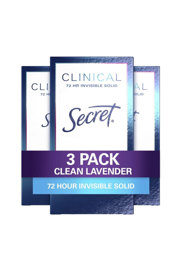 Secret Clinical Strength Antiperspirant and Deodorant for Women, 72 HR Odor Protection, Invisible Solid, Clean Lavender, 1.6 oz (Pack of 3)