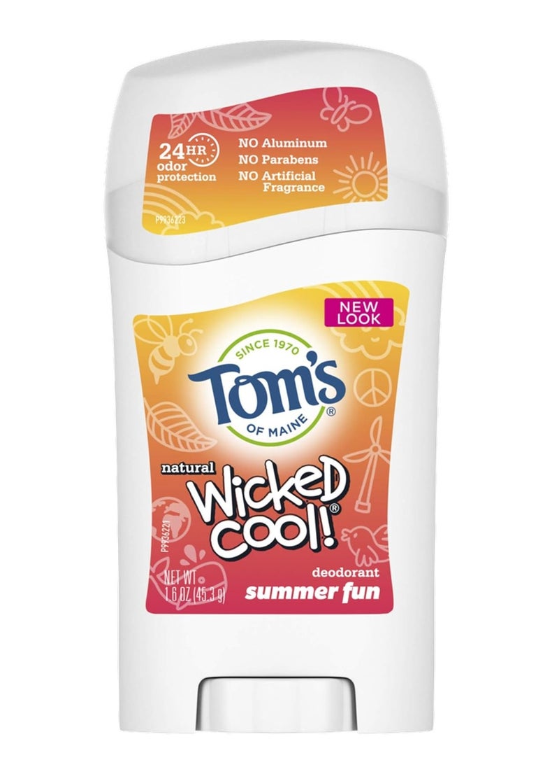 Tom's of Maine Aluminum-Free Wicked Cool! Natural Deodorant for Kids, Summer Fun, 1.6 oz.