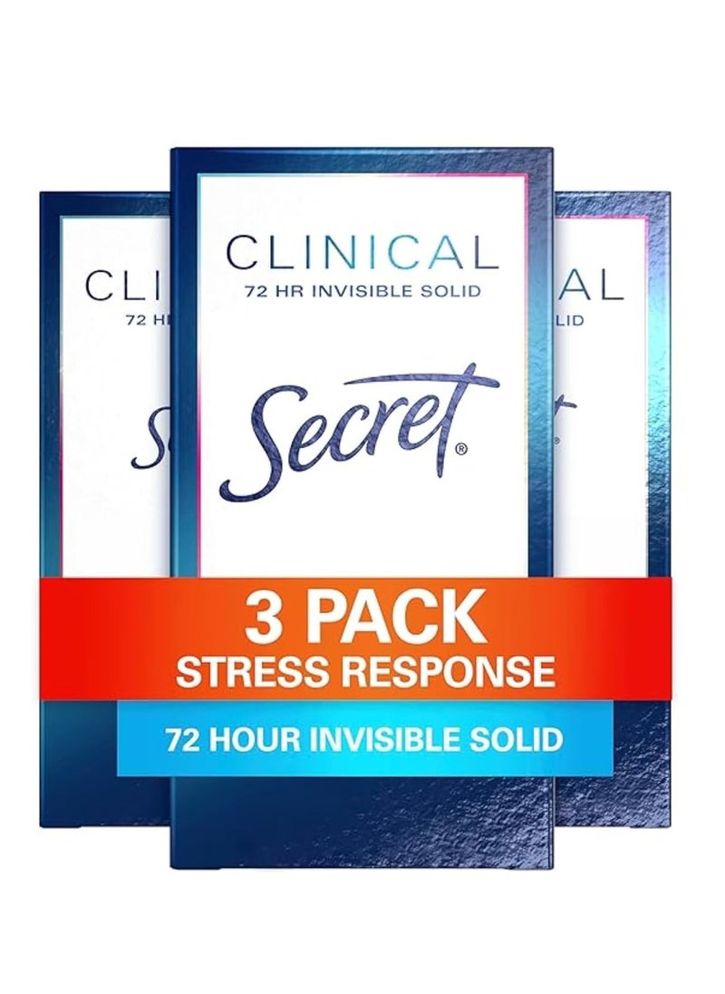 Secret Clinical Strength Antiperspirant and Deodorant Women Invisible Solid Stress Response, 1.6 Oz (Pack of 3)(Packaging May Vary)