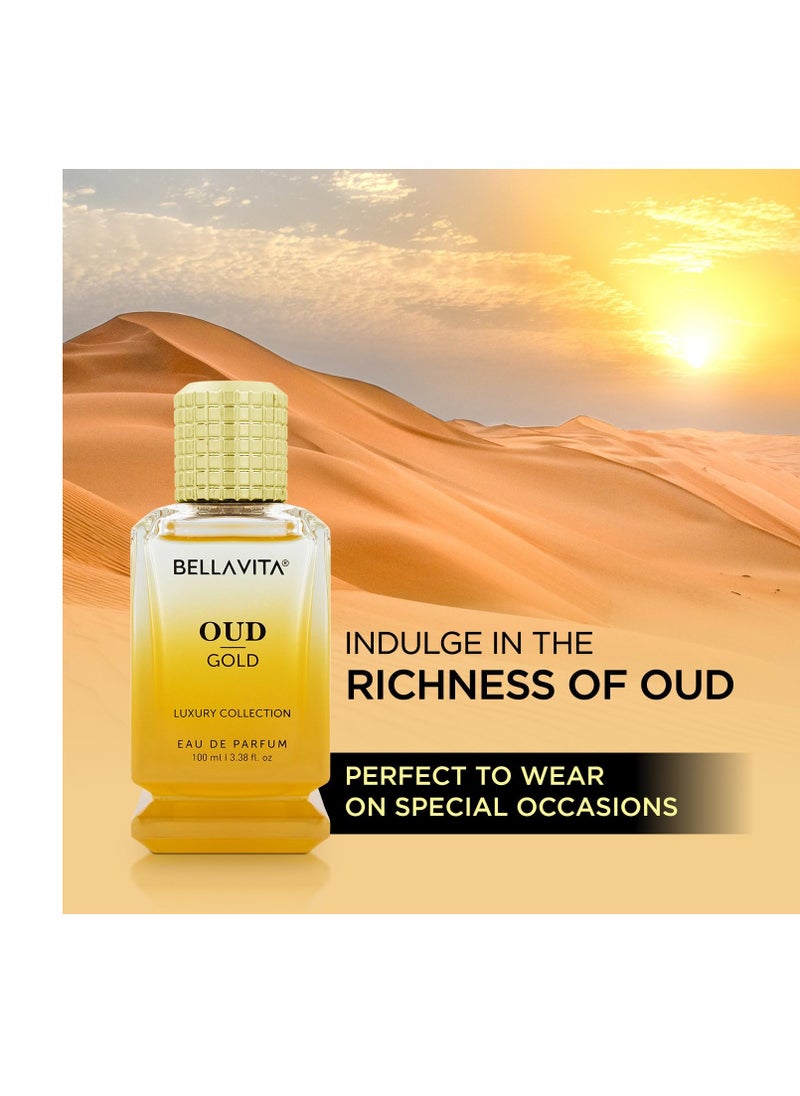 OUD GOLD Eau De Parfum (3.38 fl. oz.) | Intense Arabian Perfume for women & men | Notes : Caramel, Orris, Rose, Jasmine | Family: Woody, Gourmand, Floral, and Oud | Vegan & cruelty free