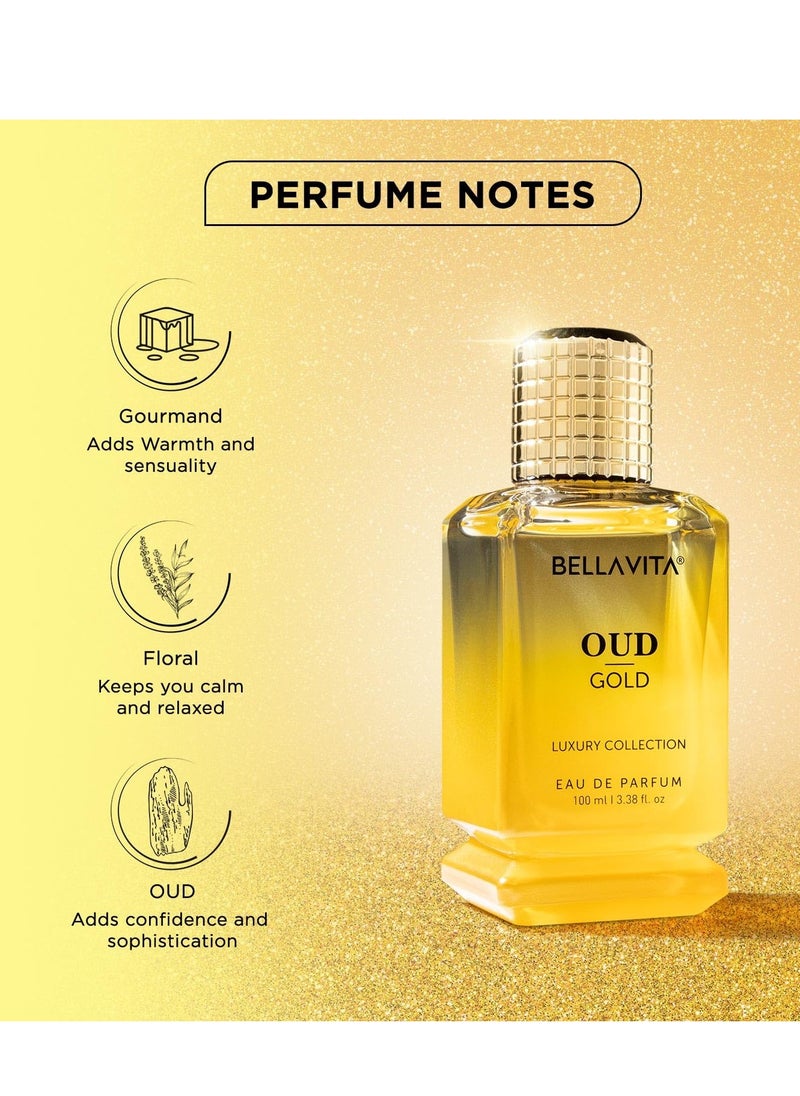 OUD GOLD Eau De Parfum (3.38 fl. oz.) | Intense Arabian Perfume for women & men | Notes : Caramel, Orris, Rose, Jasmine | Family: Woody, Gourmand, Floral, and Oud | Vegan & cruelty free