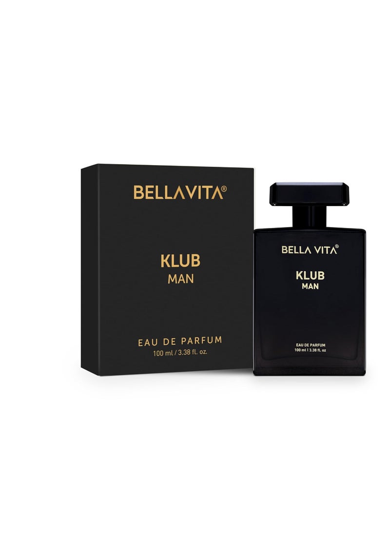 KLUB Men's Eau De Parfum (3.38 fl. oz.) | Intense, Masculine Party Perfume for Men | Family: Citrus, Spicy, Woody, Amber | Notes: Lemon, Jasmine, Rose, Musk, Amber, Vanilla, and Patchouli.