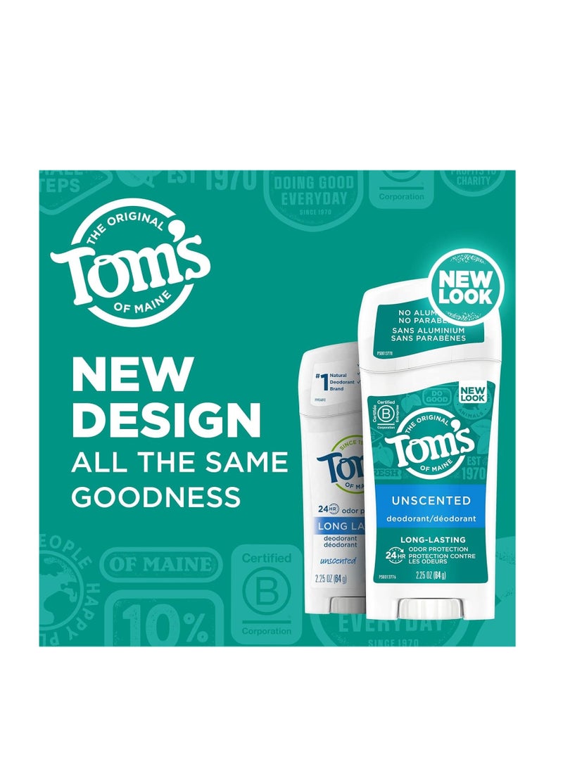 Tom's of Maine Long-Lasting Aluminum-Free Natural Deodorant for Women, Unscented, 2.25 oz. 3-Pack (Packaging May Vary)