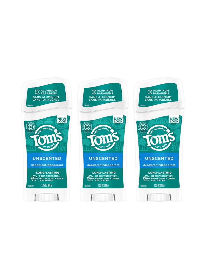 Tom's of Maine Long-Lasting Aluminum-Free Natural Deodorant for Women, Unscented, 2.25 oz. 3-Pack (Packaging May Vary)