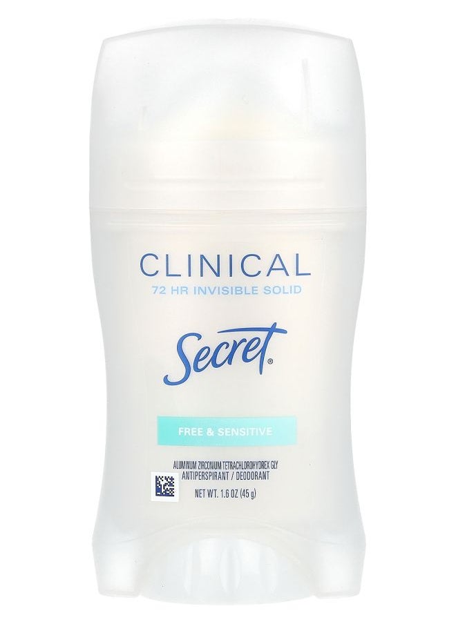 Clinical 72 HR Invisible Solid Deodorant Free & Sensitive  1.6 oz (45 g)