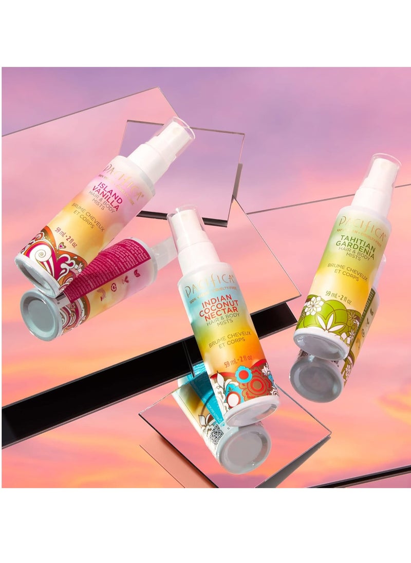 Pacifica Beauty | Clean Hair Perfume + Body Spray Sampler Set | Discovery Kit | Island Vanilla, Dream Moon Fragrance | Travel Size Mini | 6 scents | Vegan & Cruelty Free