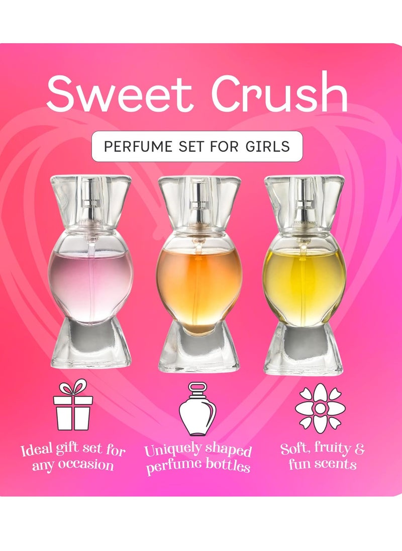 Sweet Crush Body Spray Girl Perfume Set | Little Girls to Teen Girl Gifts, Girl Birthday Gift, Body Mist Perfume Set in Candy Shaped Perfume Bottles | Fashion Collection by Scented Things (3 Piece Set