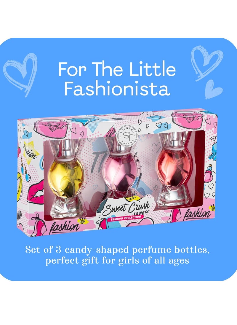 Sweet Crush Body Spray Girl Perfume Set | Little Girls to Teen Girl Gifts, Girl Birthday Gift, Body Mist Perfume Set in Candy Shaped Perfume Bottles | Fashion Collection by Scented Things (3 Piece Set