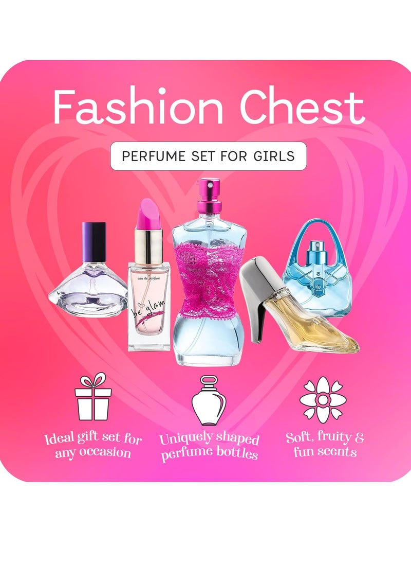 Fashion Chest Perfume Set for Teen Girls, Kids Perfume for Girls 10-12 & Teens, Body Mist for Teenage Girls, Fashion Collection 5 Uniquely Shaped Perfume Spray Bottles