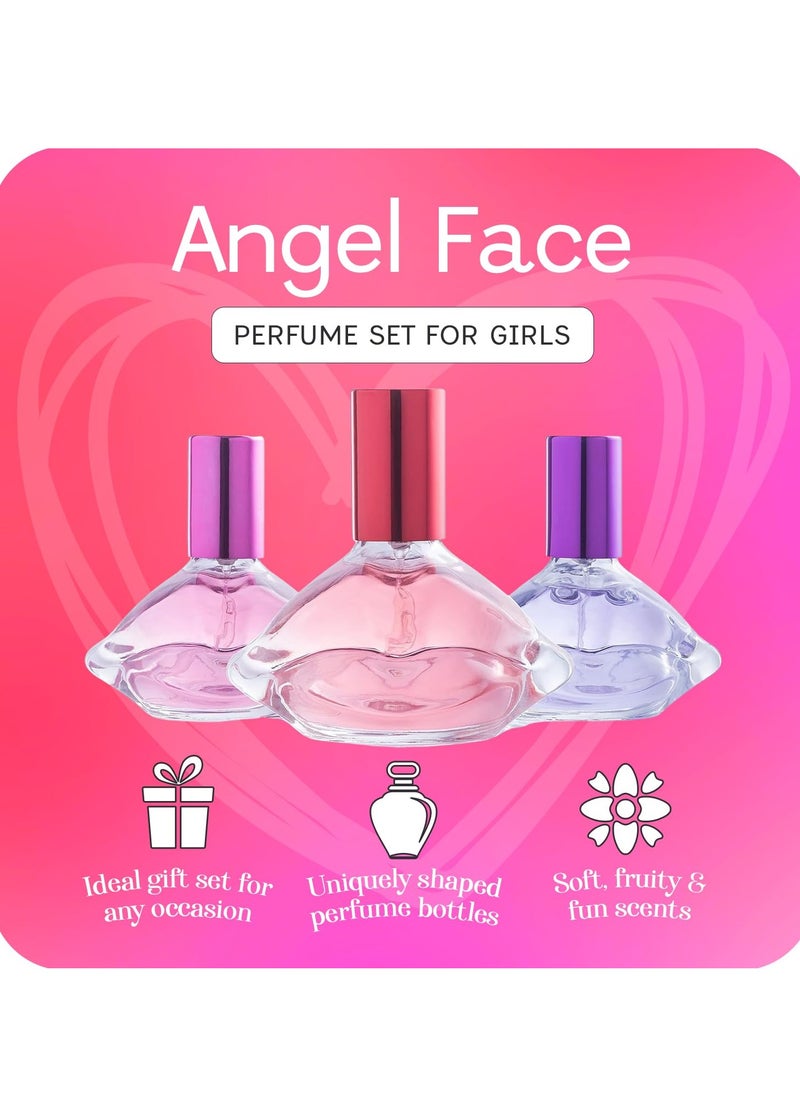 Angel Face Perfume Set for Teen Girls, Body Spray Perfume for Kids, Girls 10-12 & Teenage, Fashion Collection Girl Gift Set, 3 Kissing Lips-Shaped Perfumes