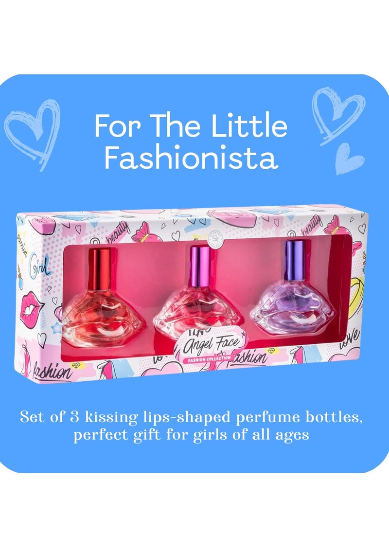 Angel Face Perfume Set for Teen Girls, Body Spray Perfume for Kids, Girls 10-12 & Teenage, Fashion Collection Girl Gift Set, 3 Kissing Lips-Shaped Perfumes