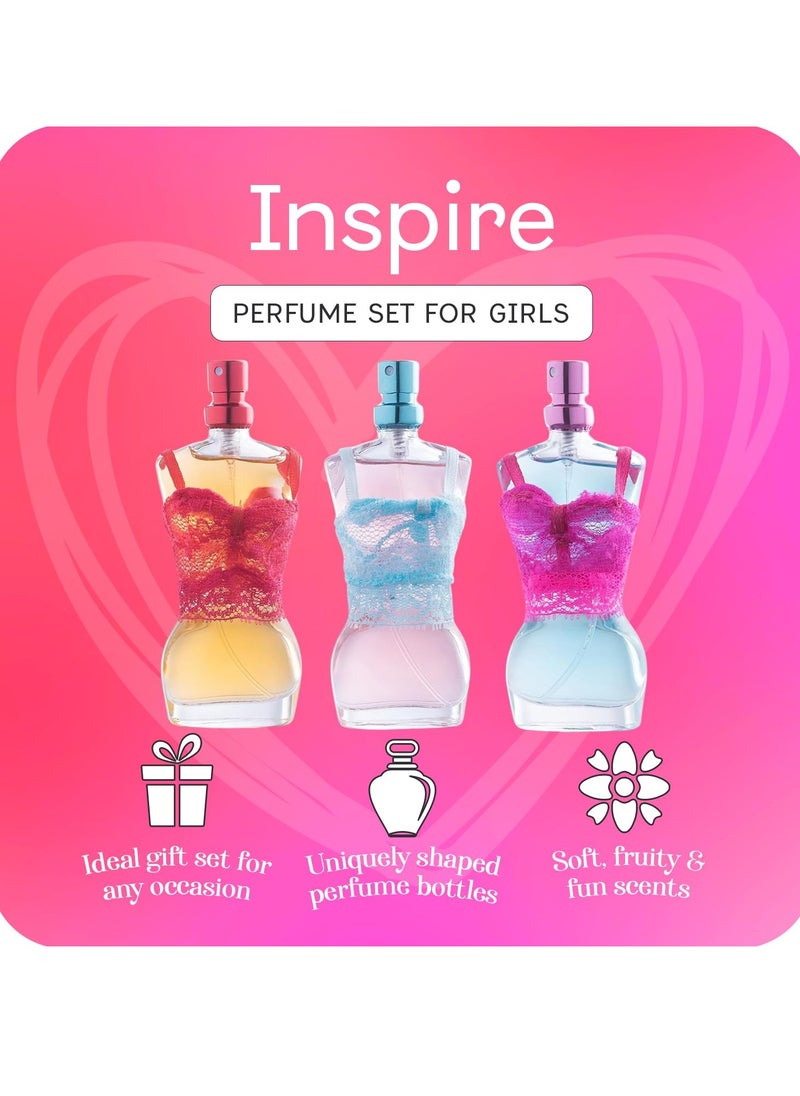 Inspire Teen Perfume Gift Set, Perfume for Kids, Girls 10-12, & Teenage, Teens Body Spray Mist, Girl Fashion Collection 3 Mannequin-Shaped Perfumes Bottles