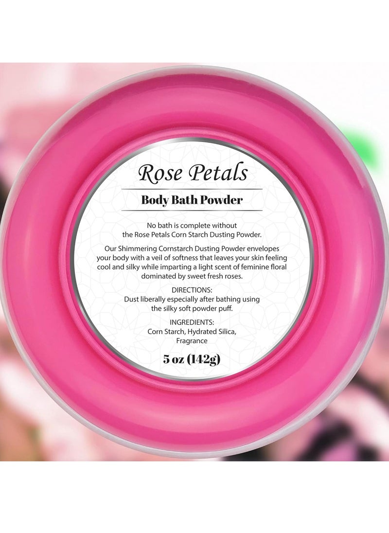 R-NEU Dusting Powder for Women with Powder Puff, 100% Talc-Free, Elegant Rose Petals Scented Body Powder, After Bath for Soft Skin, Extra Large, 1 Pack (5oz)