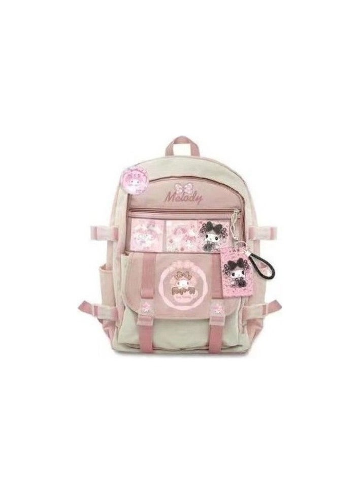 Kawaii Sanrio Kuromi Design U School Backpack Colour:White - pink Sizes:26 x 16 x 9 cm