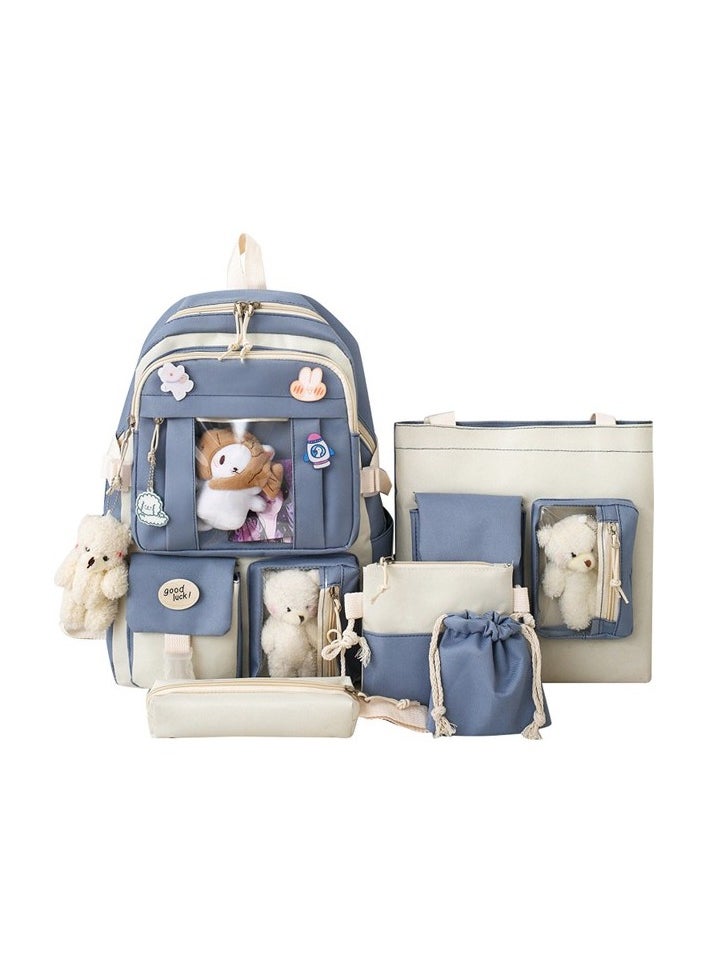 Topone High School Secondary School Student Backpack Five Piece Set Sizes:330*460*150 Colour:Light blue