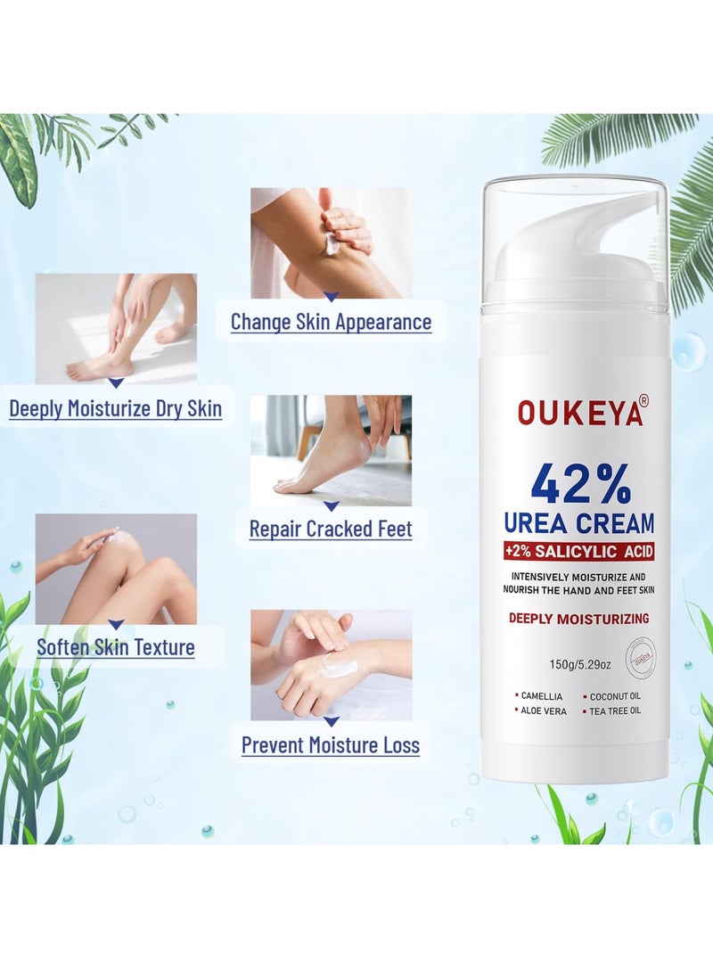 150g 42% Urea Cream Salicylic Acid Cream for Cracked Feet Hands Callus Remover Hand Cream Foot Cream for Cracked Foot Heels Elbows Nails Knees Skin Moisturizer Urea Lotion with Maximum Strength