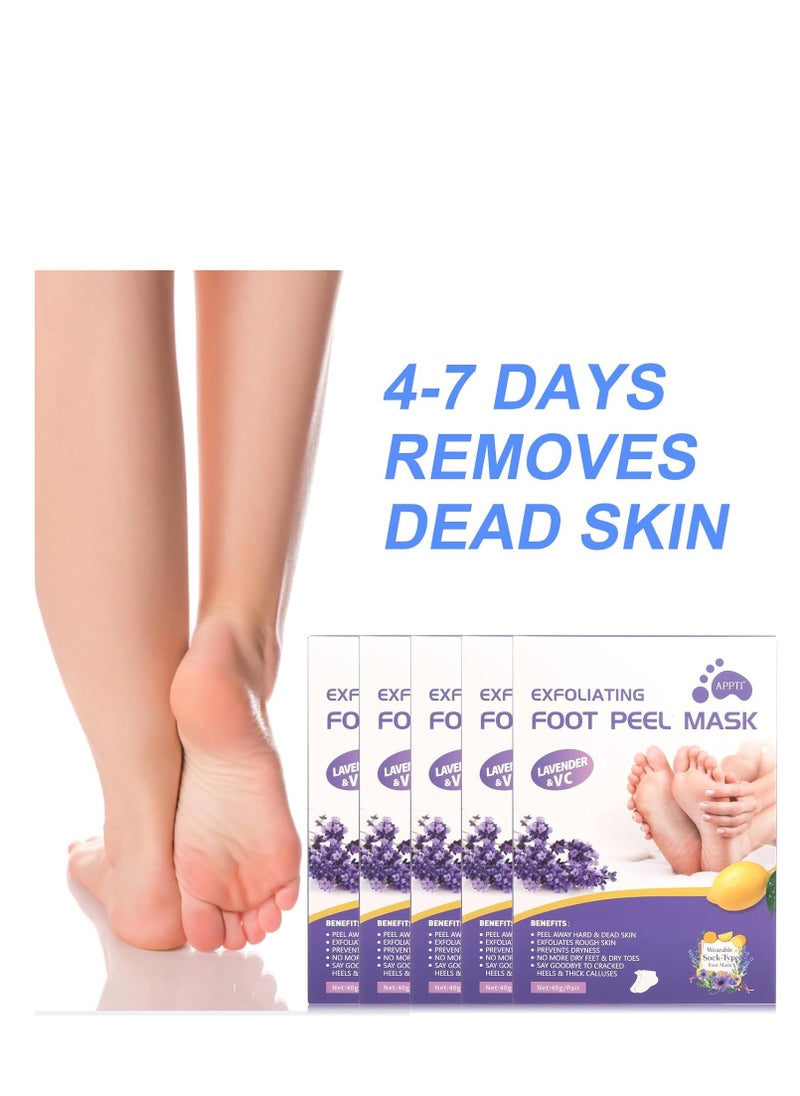 5 Packs Foot Peel Mask Exfoliating Callus Peel Natural Exfoliator Foot Mask for Dry Cracked Feet for Men and Women Feet Peeling Mask