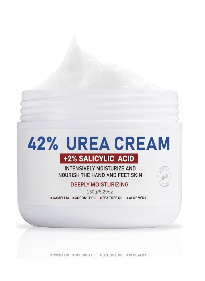 Urea Cream 42% plus Salicylic Acid 2% Net 5.29 Oz for Dry Cracked Feet, Heels, Knees, Elbows, Hands Repair Treatment. Moisturizes and Removes Corns, Calluses, Dead Skin, and Softens Toenails