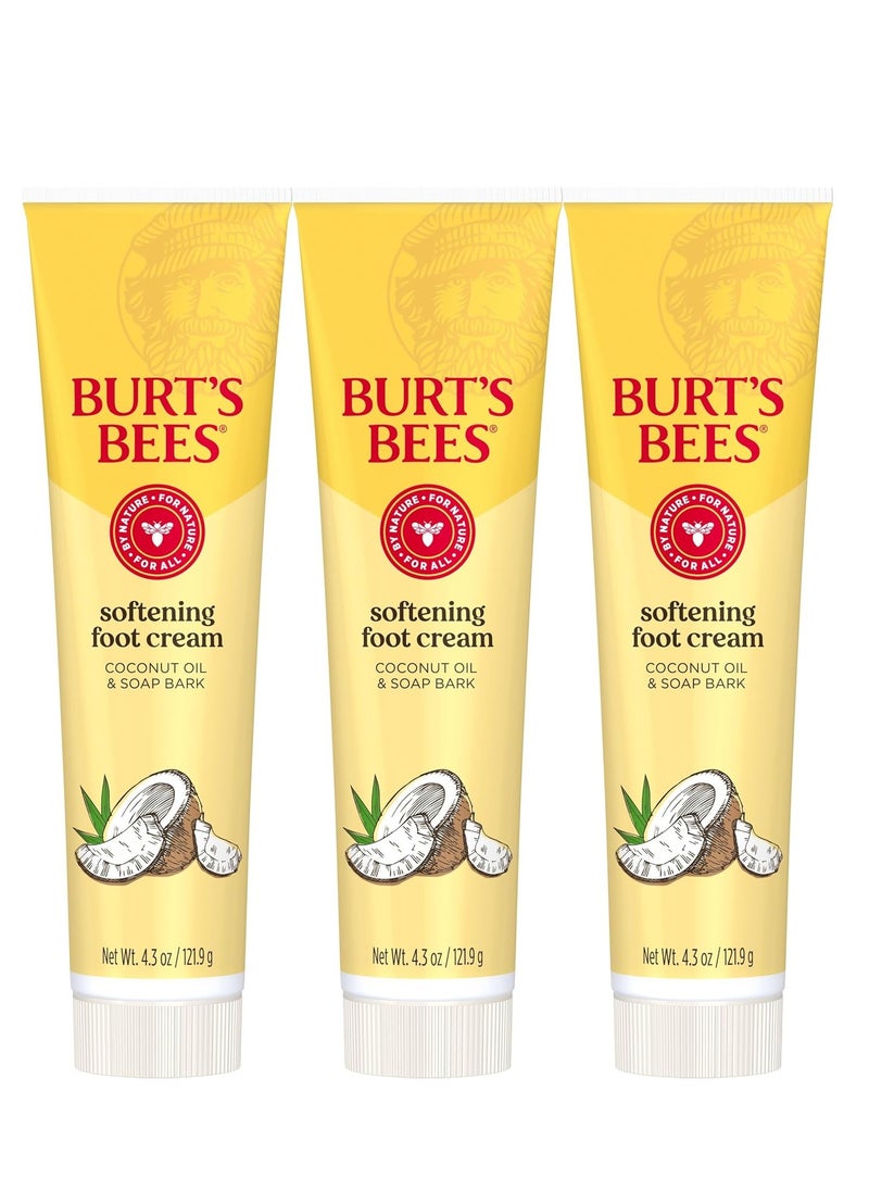 Burt's Bees Stocking Stuffers, Softening Foot Cream with Coconut Oil and Soap Bark, Natural Origin Skin Care Christmas Gifts, 4.3 Ounces (3-Pack)