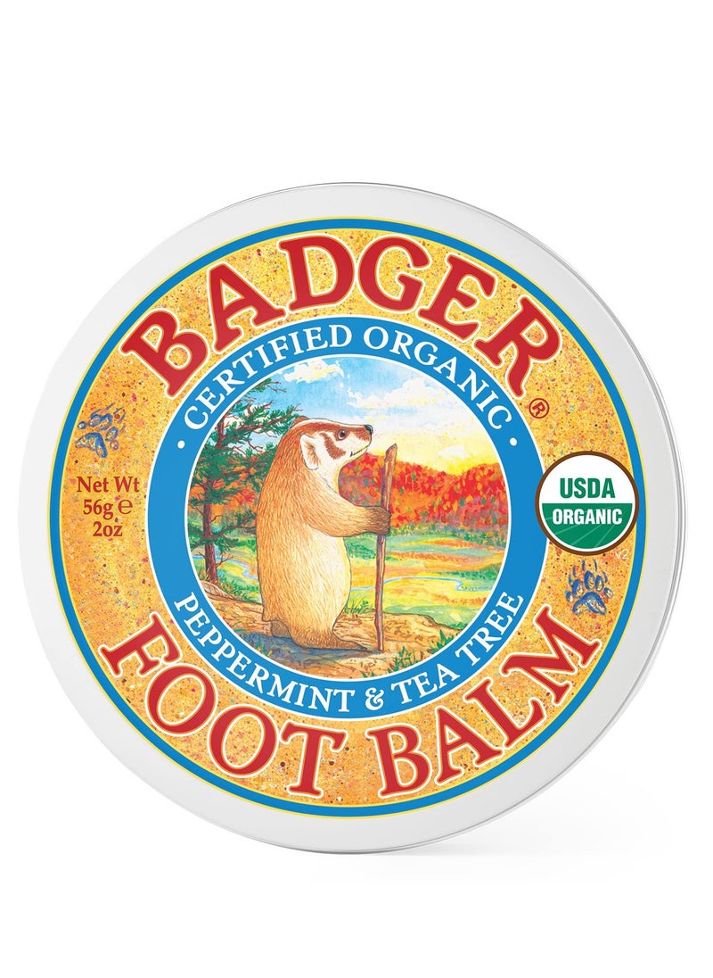 Badger Foot Balm, Organic Tea Tree & Olive Oil Foot Care for Dry Cracked Heels, Cracked Heel Repair for Dry Cracked Feet, Foot Cream Heel Balm, 2 oz