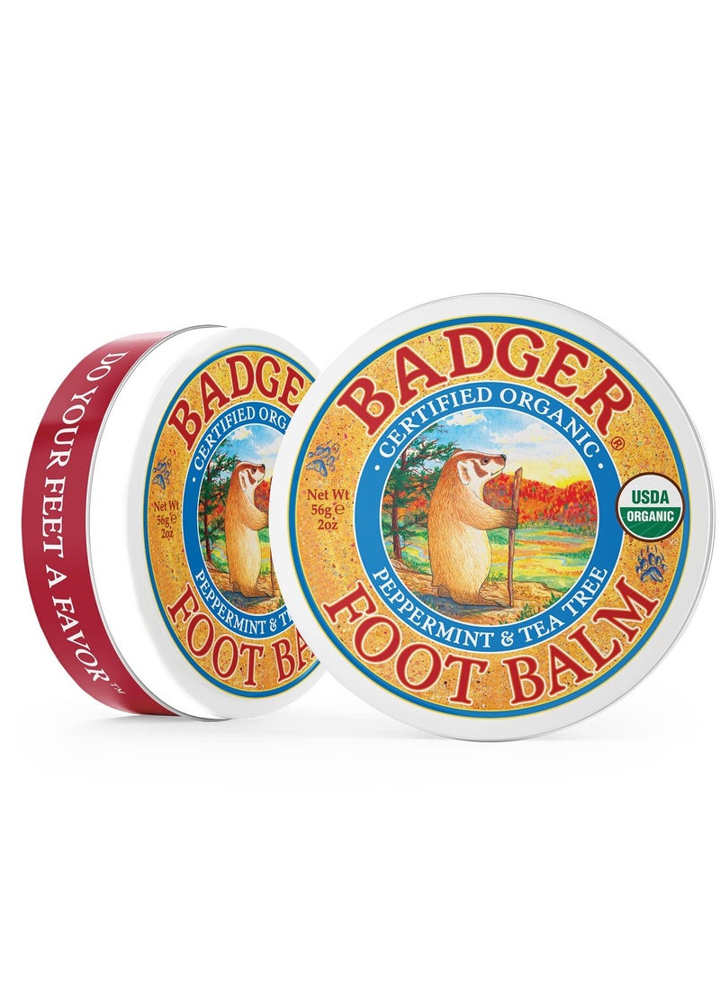 Badger Foot Balm, Organic Tea Tree & Olive Oil Foot Care for Dry Cracked Heels, Cracked Heel Repair for Dry Cracked Feet, Foot Cream Heel Balm, 2 oz