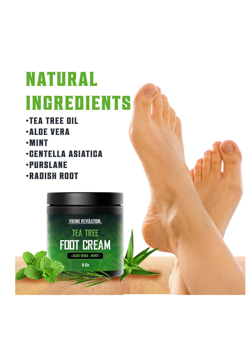 Viking Revolution Tea Tree Foot Cream for Dry Cracked Heels - Foot Balm For Cracked Feet - Dry Feet Repairing Cream with Aloe Vera and Mint (8oz)