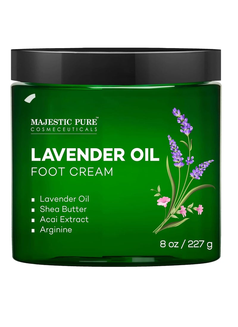 MAJESTIC PURE Lavender Oil Foot Cream, Warming Cream - Calluses, Dry Cracked Feet, Hands, Heels, Elbow, Nails, and Knees - Softens & Moisturizes Skin - 8 oz