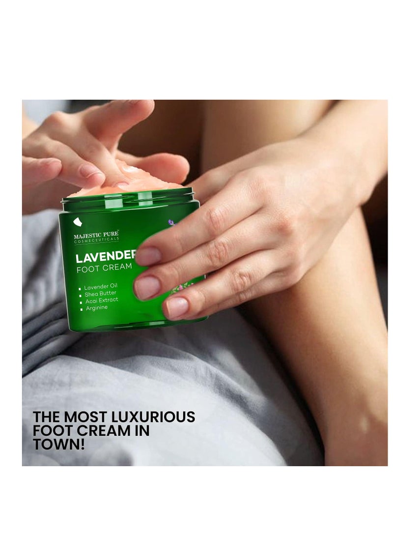 MAJESTIC PURE Lavender Oil Foot Cream, Warming Cream - Calluses, Dry Cracked Feet, Hands, Heels, Elbow, Nails, and Knees - Softens & Moisturizes Skin - 8 oz