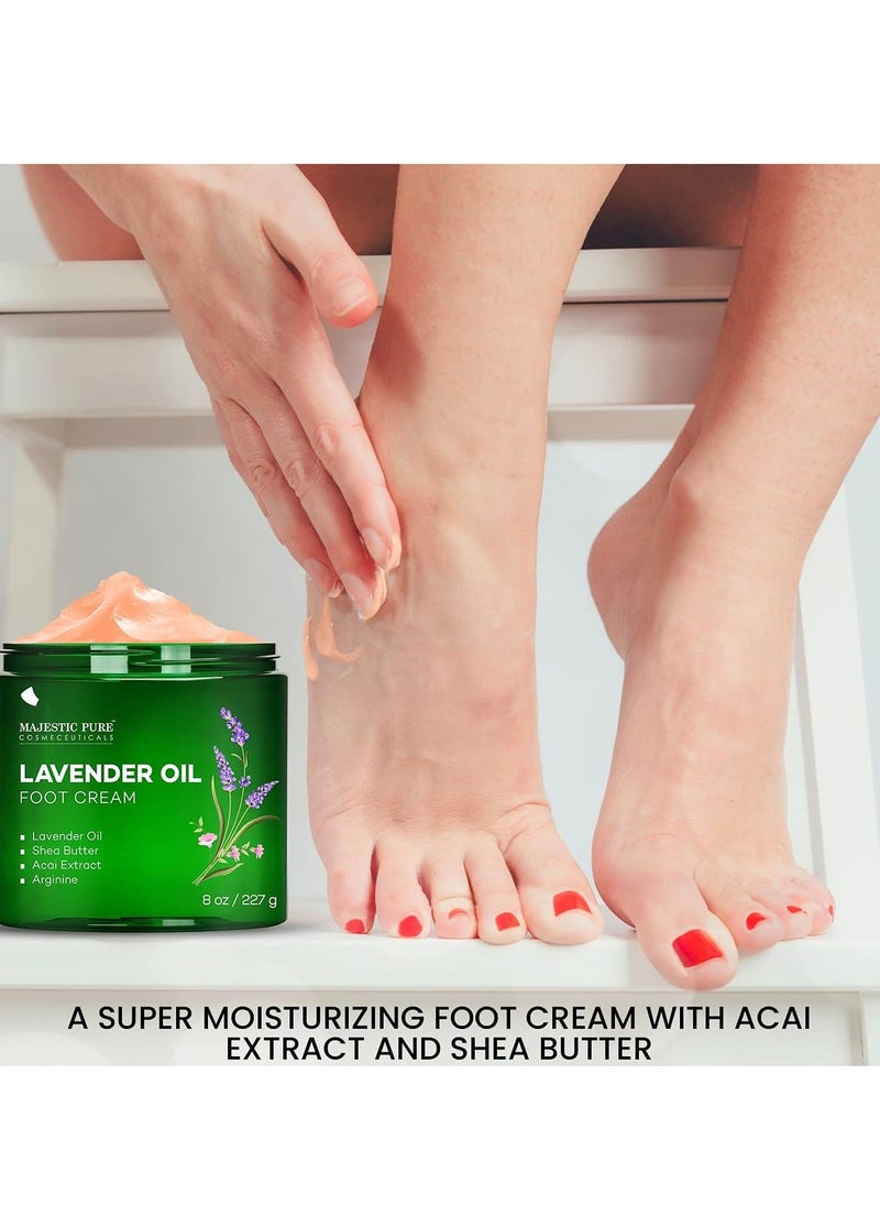 MAJESTIC PURE Lavender Oil Foot Cream, Warming Cream - Calluses, Dry Cracked Feet, Hands, Heels, Elbow, Nails, and Knees - Softens & Moisturizes Skin - 8 oz