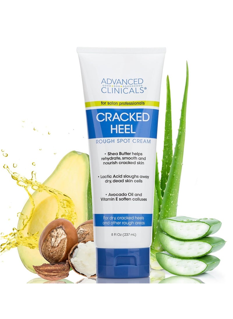 Advanced Clinicals Cracked Heel Foot Cream Skin Care Moisturizer Lotion For Feet W/Shea Butter | Helps Heal Cracked Skin, Rough Spots, Calluses, & Dry Skin | Foot Lotion | Hand Lotion| Large 8 Fl Oz