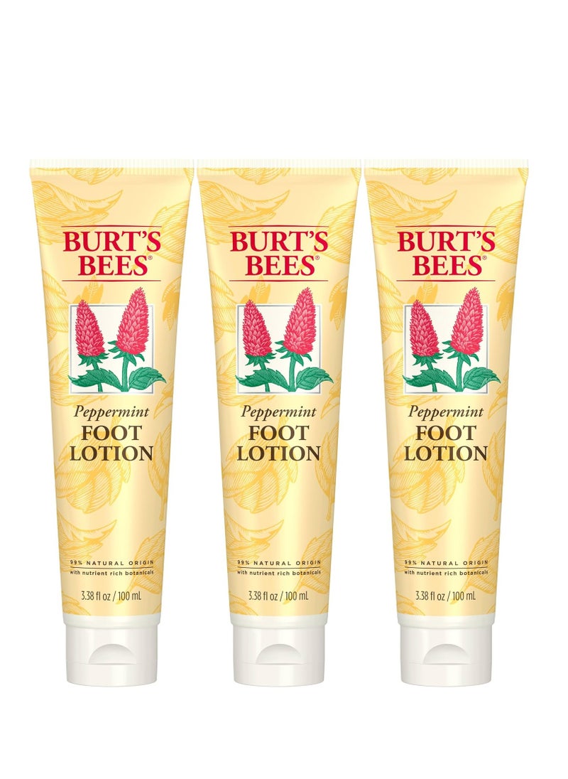 Burt's Bees Stocking Stuffers, Peppermint Foot Lotion, Natural Origin Skin Care Christmas Gifts (3-Pack)