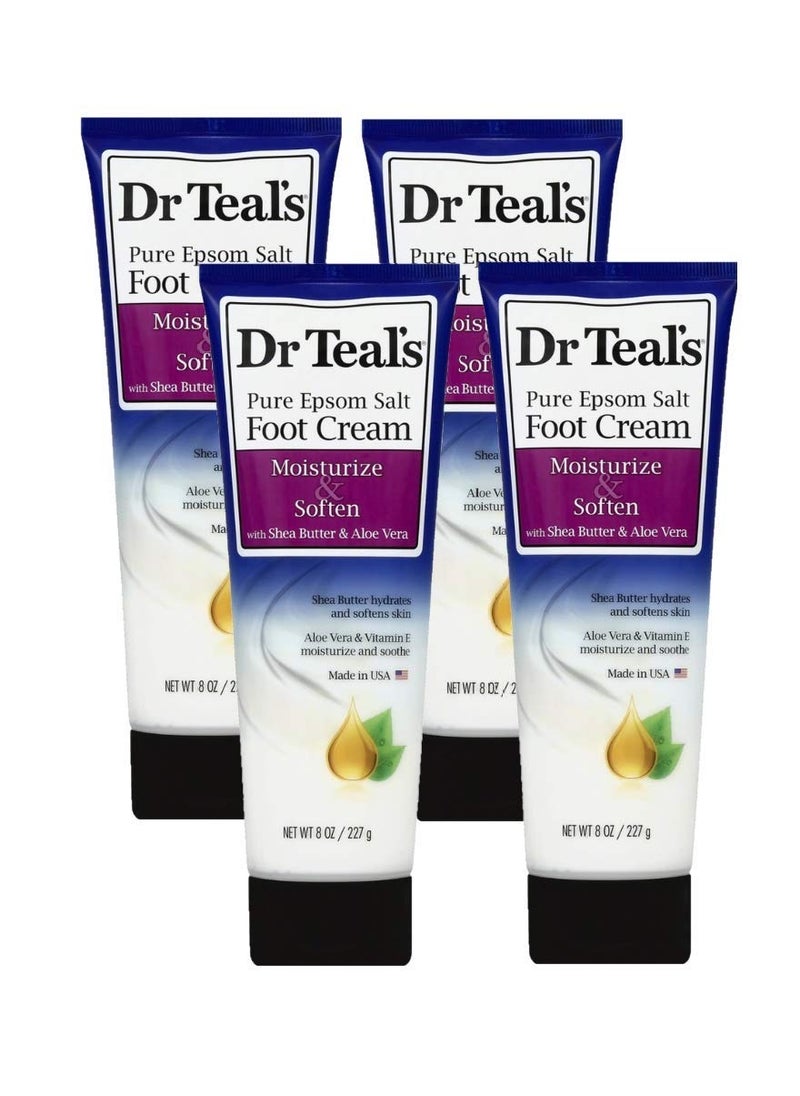 Dr. Teals Pure Epsom Salt Foot Cream Gift Set (4 Pack, 8oz Ea.) - Moisturize & Soften with Shea Butter & Aloe Vera Essential Oils - Eases Aches & Pains, Promotes Healthy Looking Skin