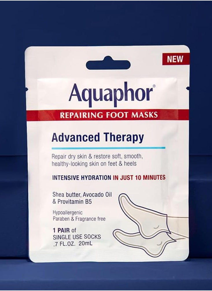 Aquaphor Repairing Foot Masks, Moisturizing Socks for Dry Feet, Hydrating Foot Care Treatment with Avocado Oil and Shea Butter, Pack of 6