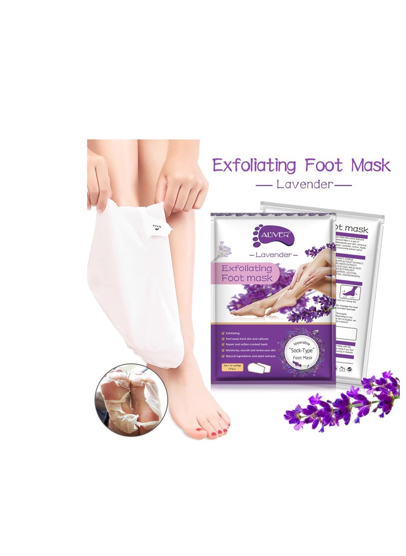 ALIVER Foot Peel Mask 3 Pack, Exfoliator Peel Off Calluses Dead Skin Callus Remover, Baby Soft Smooth Touch Feet-Men Women (Lavender)