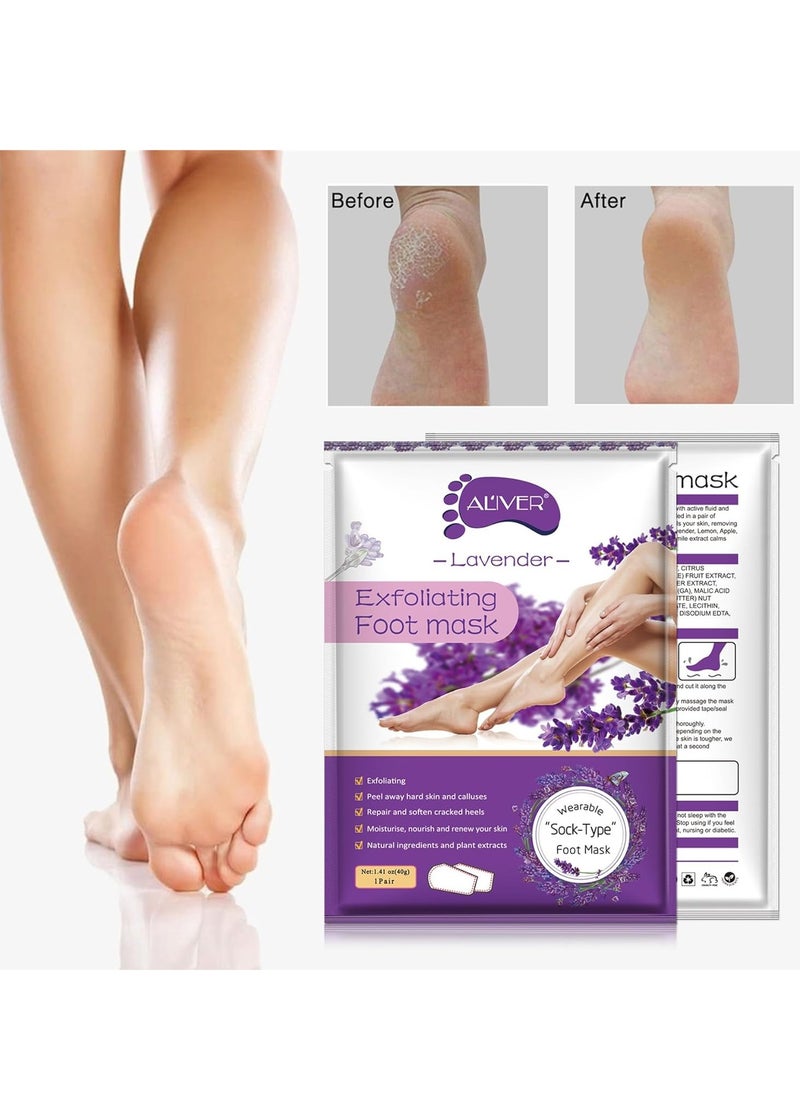 ALIVER Foot Peel Mask 3 Pack, Exfoliator Peel Off Calluses Dead Skin Callus Remover, Baby Soft Smooth Touch Feet-Men Women (Lavender)