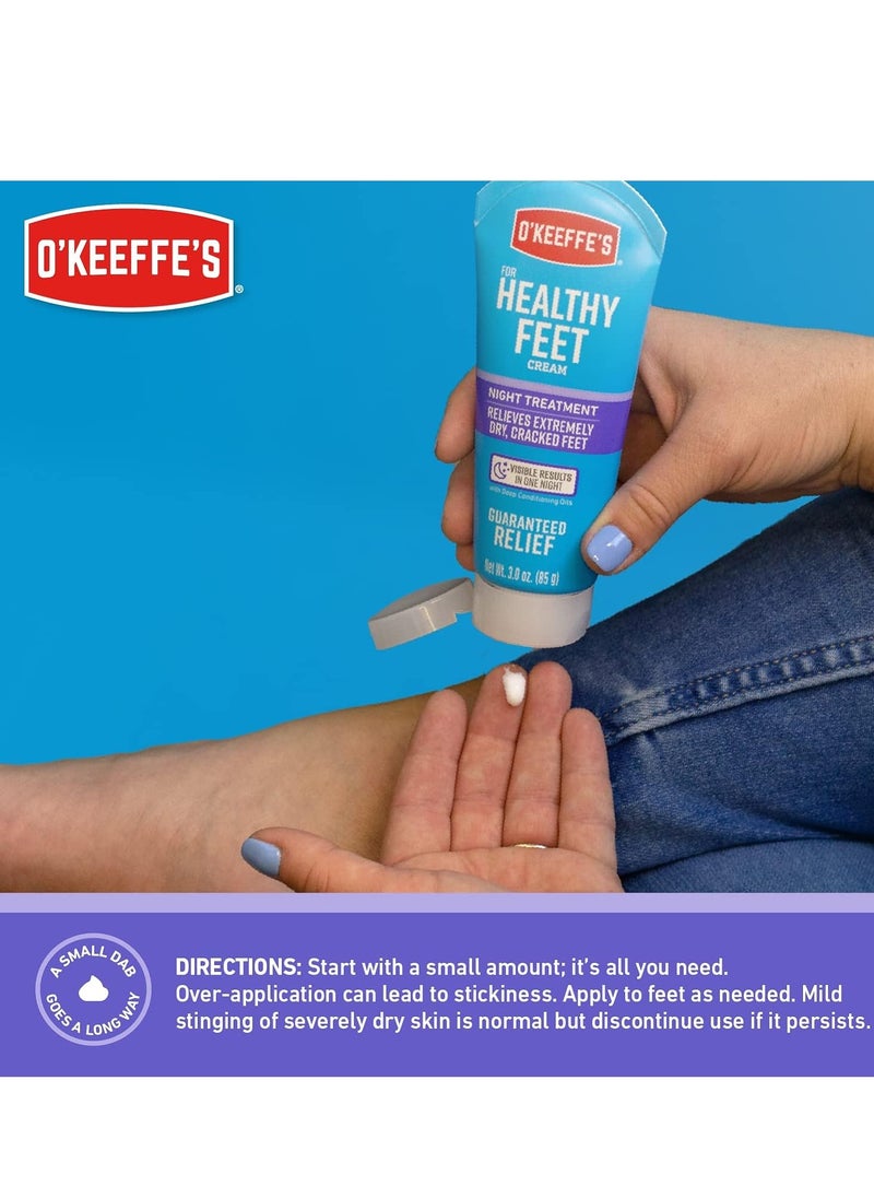 O'Keeffe's for Healthy Feet Night Treatment Foot Cream; Guaranteed Relief for Extremely Dry; Cracked Feet; Visible Results in 1 Night; 3.0 Ounce Tube; (Pack of 2)