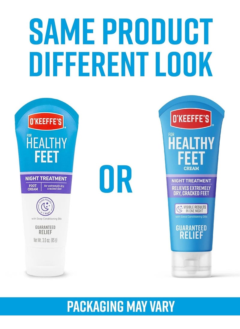 O'Keeffe's for Healthy Feet Night Treatment Foot Cream; Guaranteed Relief for Extremely Dry; Cracked Feet; Visible Results in 1 Night; 3.0 Ounce Tube; (Pack of 2)